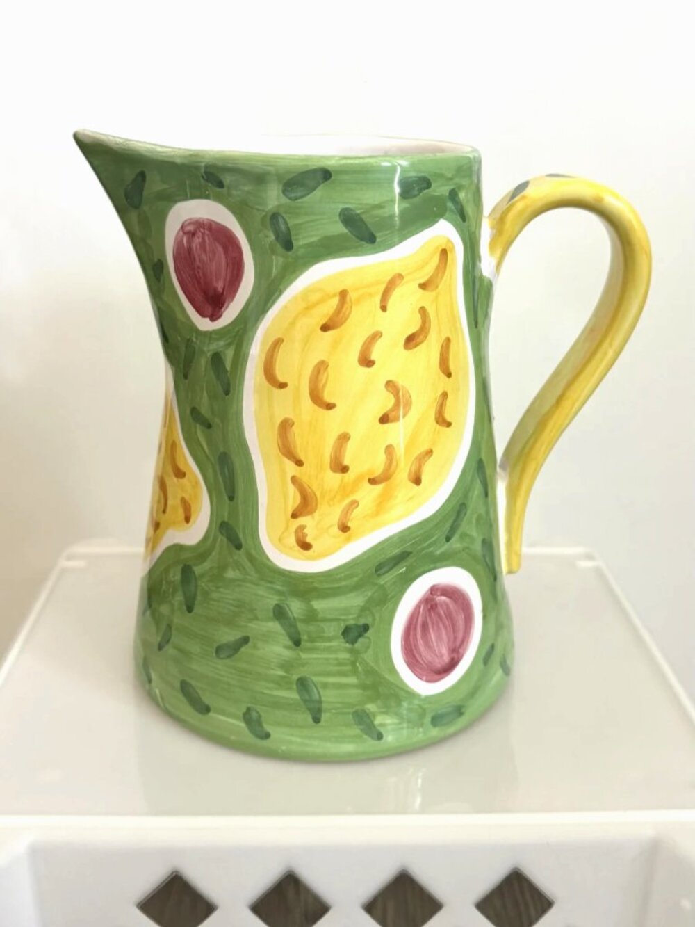 Vintage Sberna Deruta Italy Ceramic Lemon Pitcher Hand Painted Pottery Vase Jug